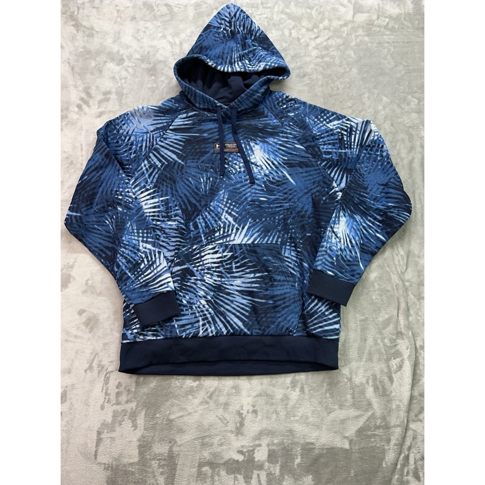 Under Armour Hoodie Mens XXL Blue Geometric Loose Drawstring Logo Casual Gym